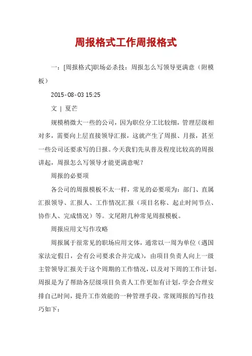 周报格式工作周报格式