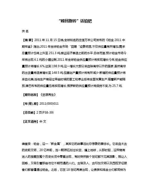 “峰回路转”话铂钯