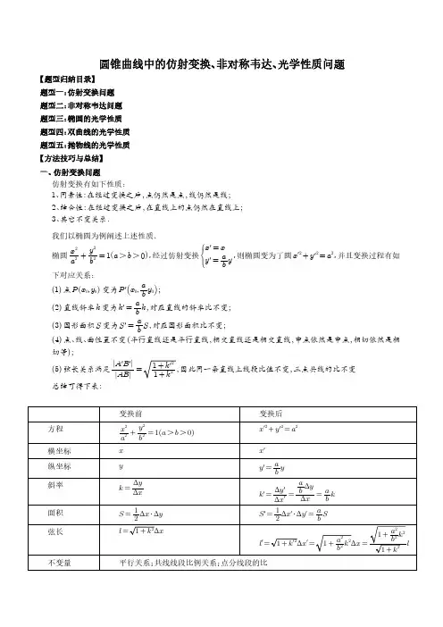 圆锥曲线中的仿射变换、非对称韦达、光学性质问题(学生版)