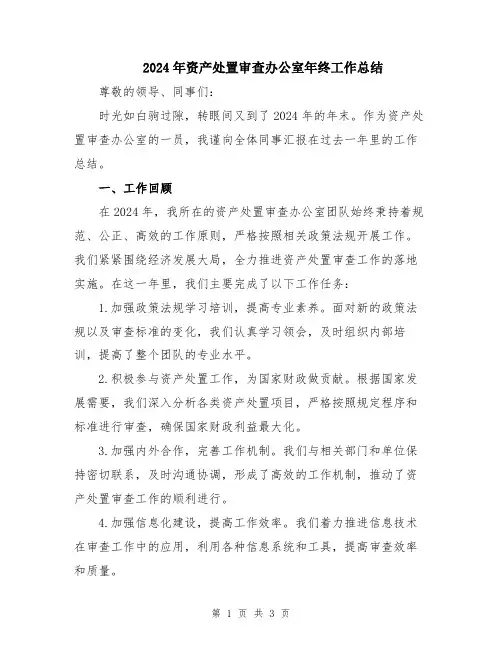 2024年资产处置审查办公室年终工作总结