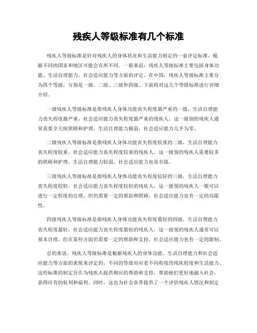 残疾人等级标准有几个标准