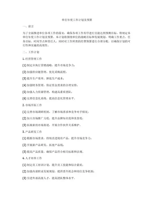 单位年度工作计划及预算