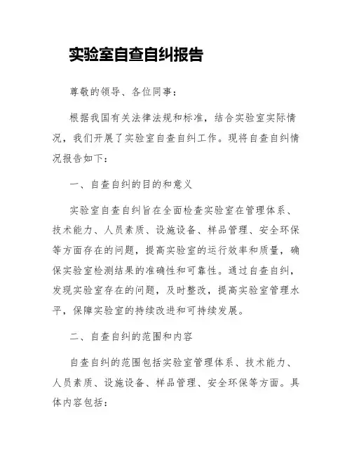 实验室自查自纠报告