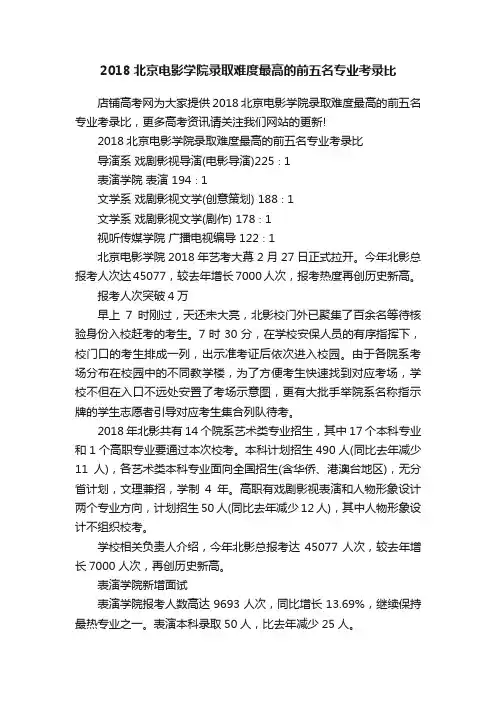 2018北京电影学院录取难度最高的前五名专业考录比
