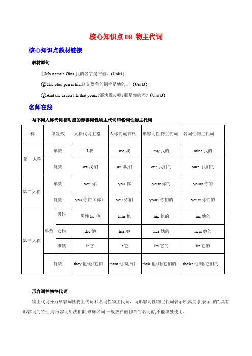 08物主代词-2023年新七年级英语核心知识点与常见题型通关讲解练(人教新目标)