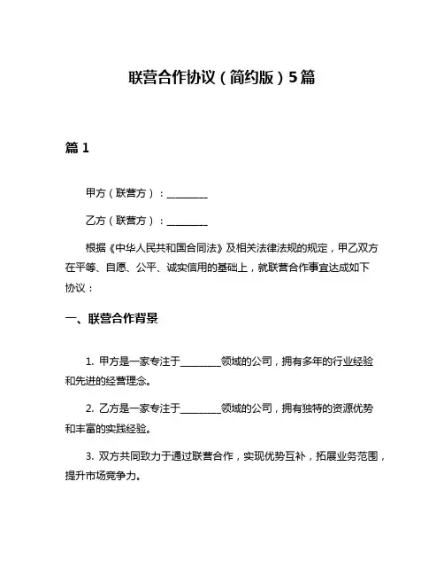 联营合作协议(简约版)5篇