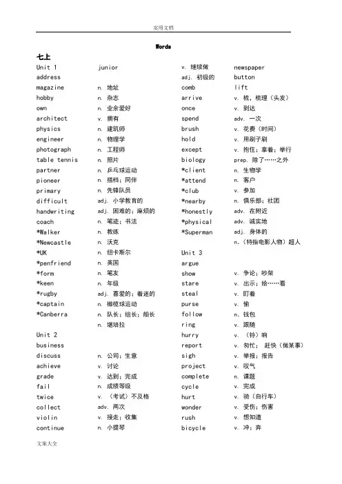 初中必备英语单词大全