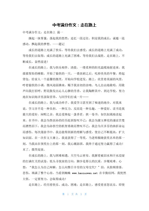 中考满分作文：走在路上