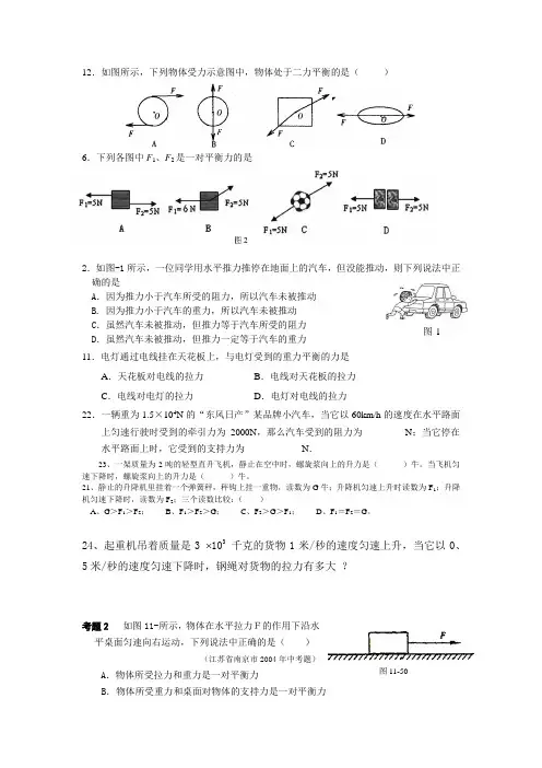 (完整版)初中二力平衡练习题汇总