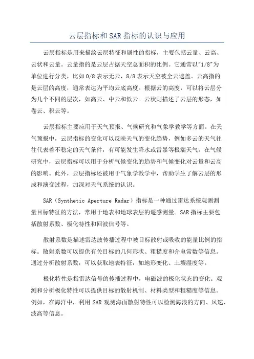 云层指标和SAR指标的认识与应用