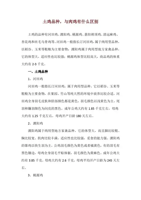 土鸡品种,与肉鸡有什么区别