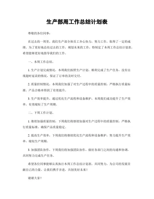 生产部周工作总结计划表