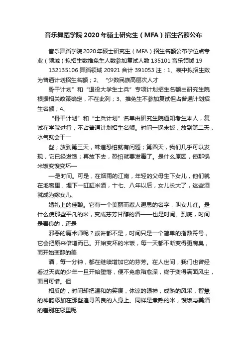 音乐舞蹈学院2020年硕士研究生（MFA）招生名额公布