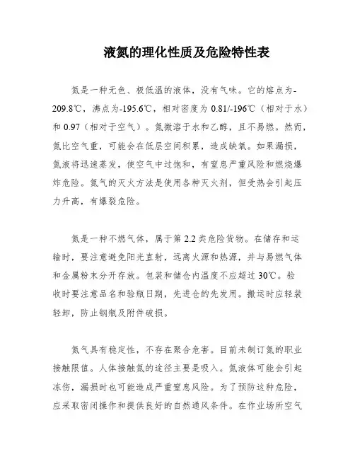 液氮的理化性质及危险特性表