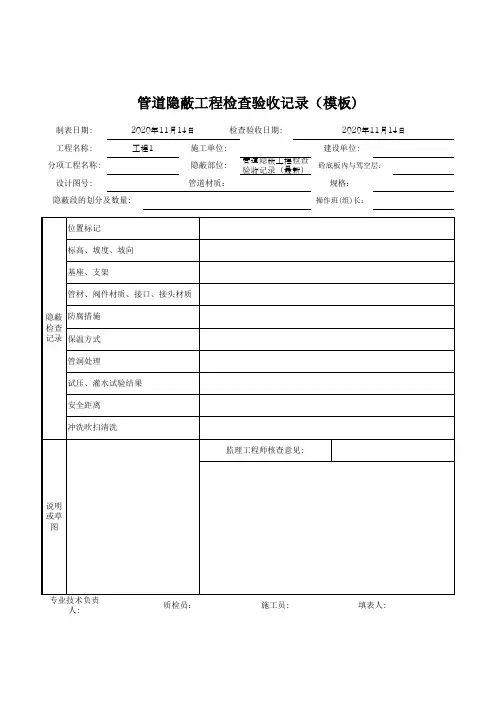 管道隐蔽工程检查验收记录(模板)