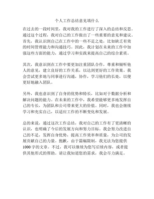个人工作总结意见填什么