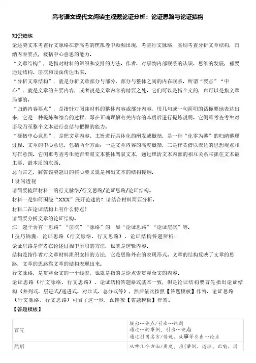 高考语文现代文阅读主观题论证分析：论证思路与论证结构