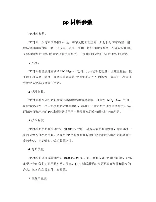 pp材料参数