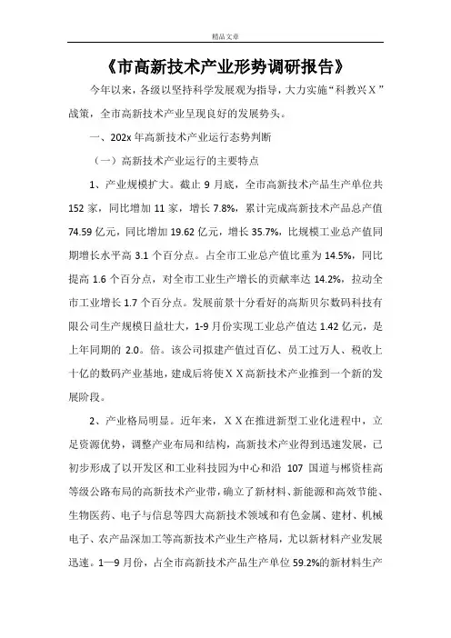 《市高新技术产业形势调研报告》