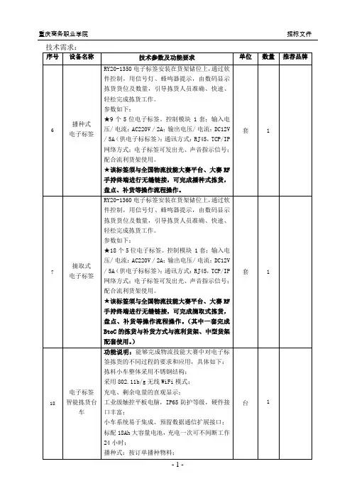 物流综合实训室设备采购清单