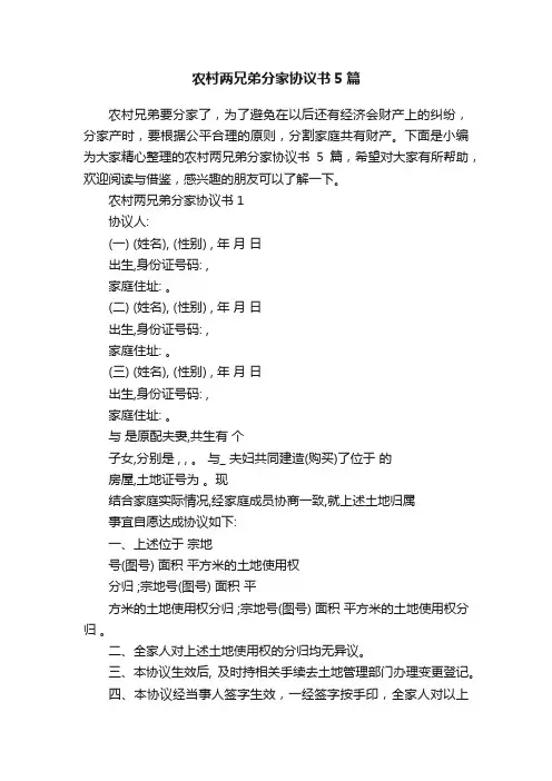 农村两兄弟分家协议书5篇