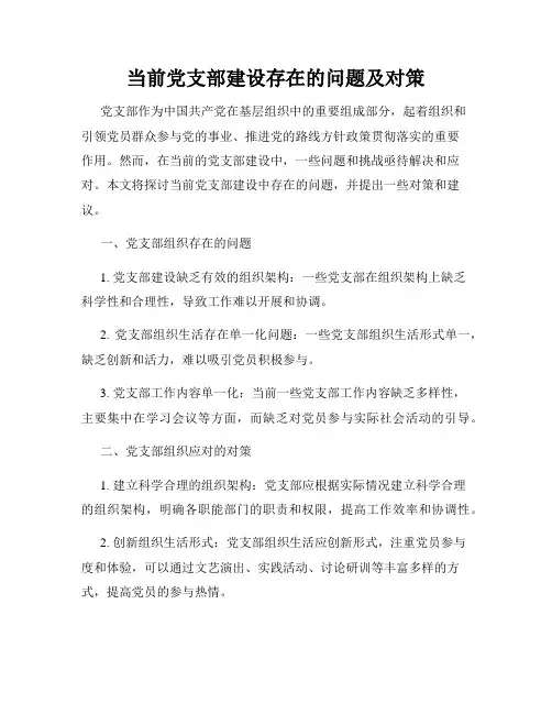 当前党支部建设存在的问题及对策