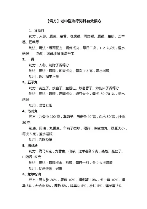 【偏方】老中医治疗男科有效偏方