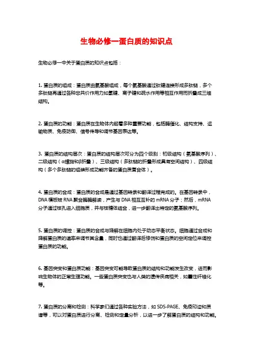 生物必修一蛋白质的知识点