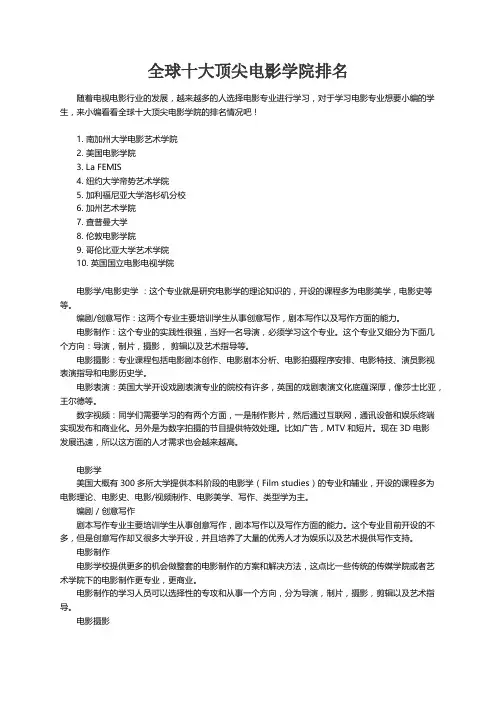 全球十大顶尖电影学院排名