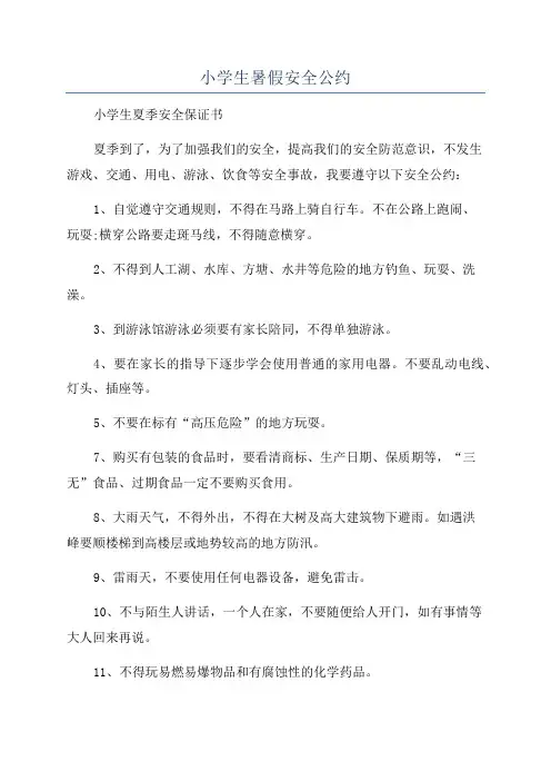 小学生暑假安全公约