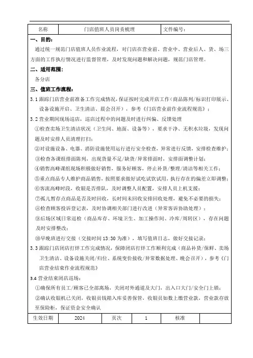 店值班岗位流程规范