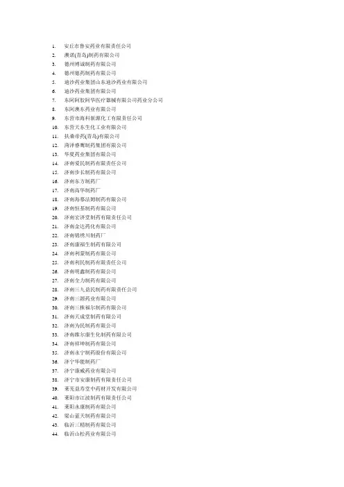 山东省内药厂名录