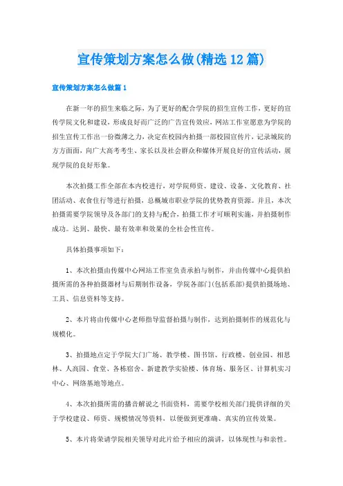 宣传策划方案怎么做(精选12篇)