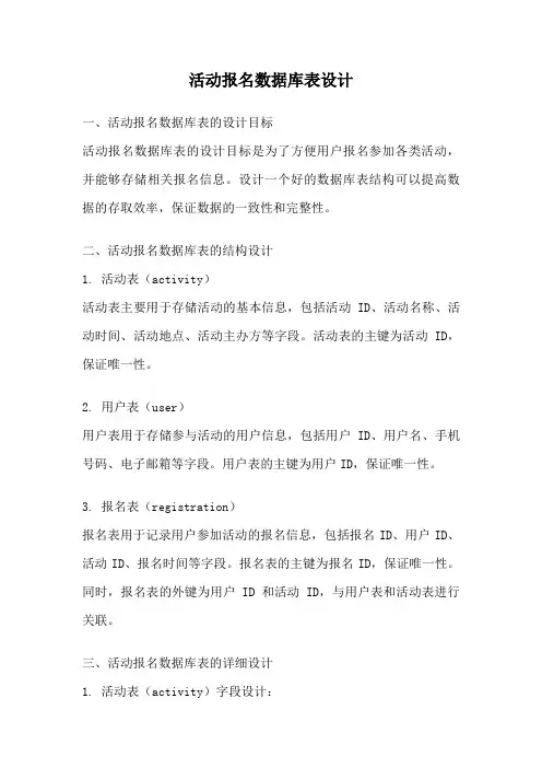 活动报名数据库表设计