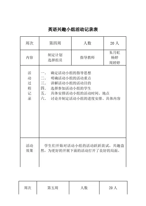 英语活动小组活动记录表