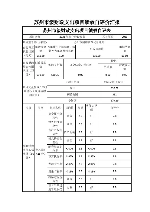 苏州市级财政支出项目绩效自评价报告苏州园林