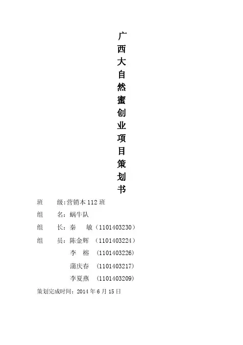 蜂蜜创业项目策划书
