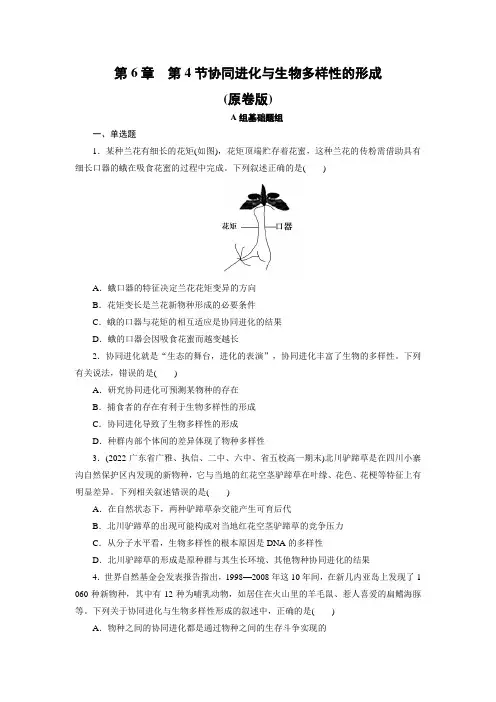 人教版生物必修2同步练习第6章第4节协同进化与生物多样性的形成(原卷版+解析版)