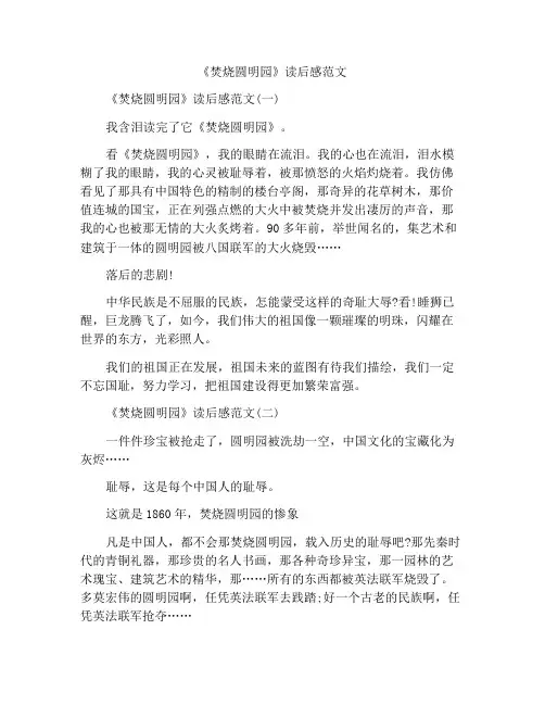 《火烧圆明园》读后感范文