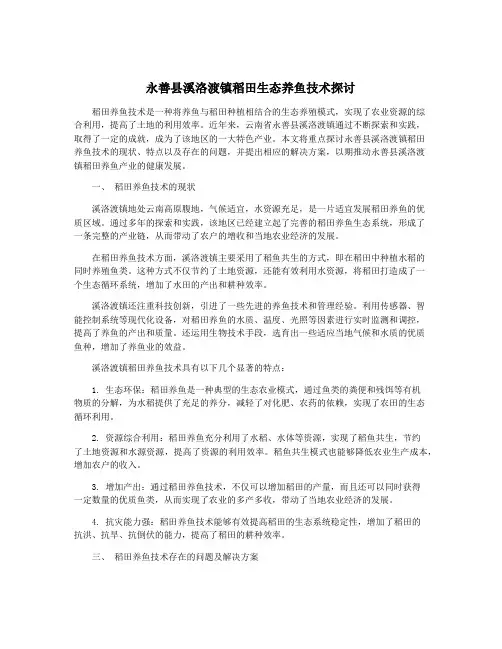 永善县溪洛渡镇稻田生态养鱼技术探讨