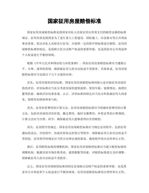 国家征用房屋赔偿标准