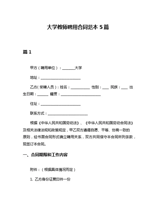 大学教师聘用合同范本5篇