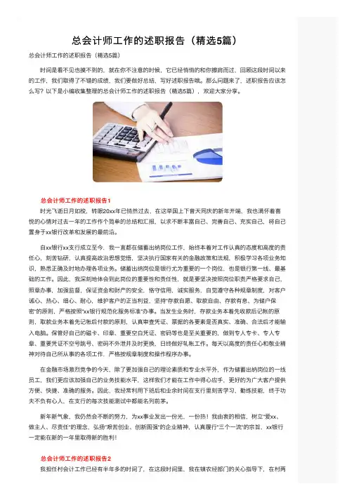 总会计师工作的述职报告（精选5篇）