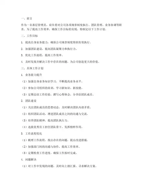 基层管理员工作计划