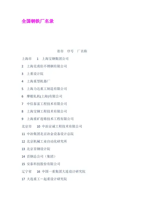 全国钢铁厂名录