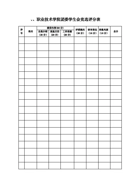 大学学生会竞选评分表和评分细则