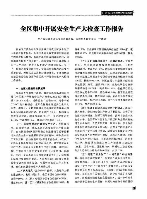 全区集中开展安全生产大检查工作报告