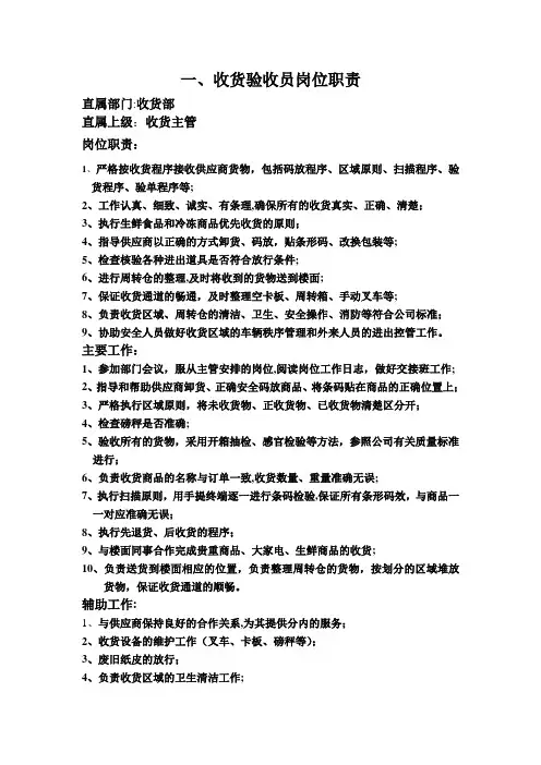 收货验收员岗位职责
