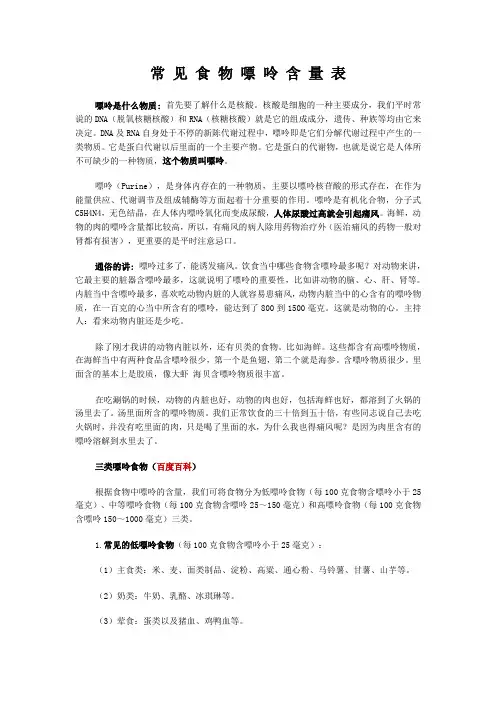 常见食物嘌呤含表-最新完整版