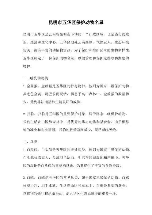 昆明市五华区保护动物名录